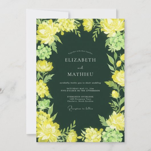 Invitation Mariage Botanique Éblouissant de Vert Forêt (Devant)