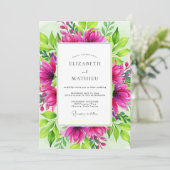 Invitation Mariage Botanique Éblouissant Fuchsia (Debout devant)