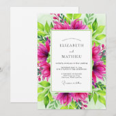 Invitation Mariage Botanique Éblouissant Fuchsia (Devant / Derrière)