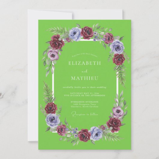 Invitation Mariage Botanique Éclatant Vert Citron (Devant)