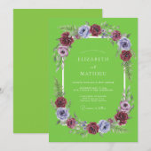 Invitation Mariage Botanique Éclatant Vert Citron (Devant / Derrière)
