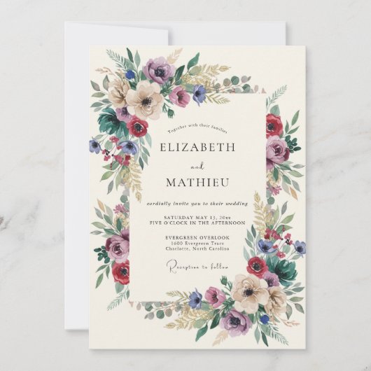 Invitation Mariage Botanique Éclectique Bourgogne (Devant)