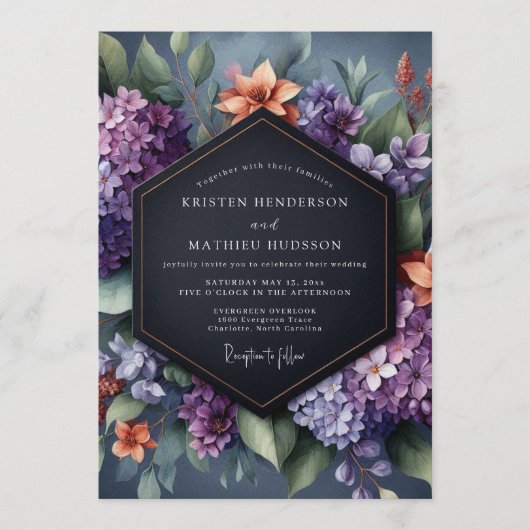 Invitation Mariage Botanique Élégant au Prune (Devant)