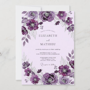 Invitation Mariage Botanique Élégant au Prune