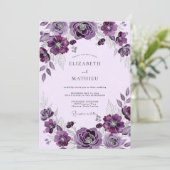 Invitation Mariage Botanique Élégant au Prune (Debout devant)