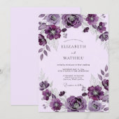 Invitation Mariage Botanique Élégant au Prune (Devant / Derrière)