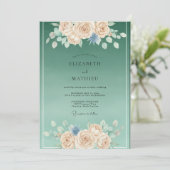 Invitation Mariage Botanique Élégant au Vert Mousse de Mer (Debout devant)