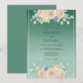 Invitation Mariage Botanique Élégant au Vert Mousse de Mer (Devant / Derrière)
