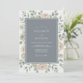 Invitation Mariage Botanique Élégant Bleu Ardoise (Debout devant)