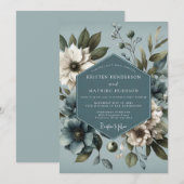 Invitation Mariage Botanique Élégant Bleu Ardoise (Devant / Derrière)