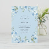 Invitation Mariage Botanique Élégant Bleu Ciel (Debout devant)