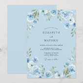 Invitation Mariage Botanique Élégant Bleu Ciel (Devant / Derrière)
