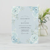 Invitation Mariage Botanique Élégant Bleu Clair (Debout devant)