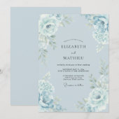 Invitation Mariage Botanique Élégant Bleu Clair (Devant / Derrière)