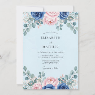 Invitation Mariage Botanique Élégant Bleu Clair