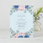 Invitation Mariage Botanique Élégant Bleu Clair (Debout devant)