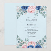 Invitation Mariage Botanique Élégant Bleu Clair (Devant / Derrière)