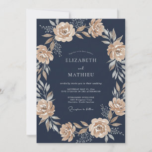 Invitation Mariage Botanique Élégant Bleu Marine