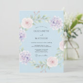 Invitation Mariage Botanique Élégant Bleu Pâle (Debout devant)