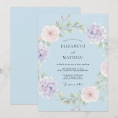 Invitation Mariage Botanique Élégant Bleu Pâle (Devant / Derrière)