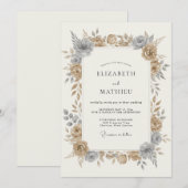 Invitation Mariage Botanique Élégant Bronze (Devant / Derrière)