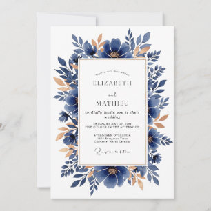 Invitation Mariage Botanique Élégant Cuivre Marine
