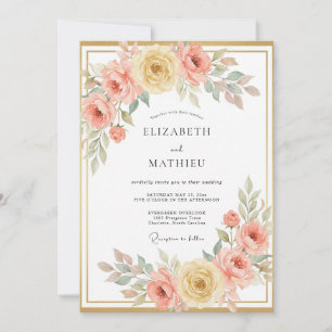 Invitation Mariage Botanique Élégant de Pêcher de Printemps