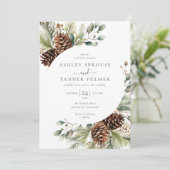 Invitation Mariage botanique élégant de verdure hivernale (Debout devant)