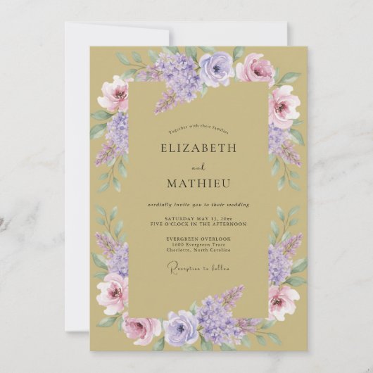 Invitation Mariage Botanique Élégant Doré (Devant)