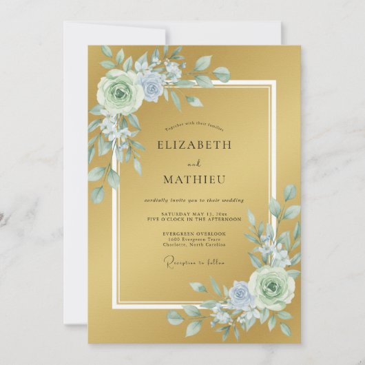 Invitation Mariage Botanique Élégant Doré (Devant)