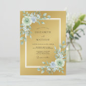 Invitation Mariage Botanique Élégant Doré (Debout devant)