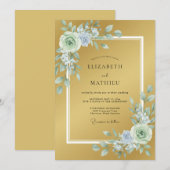 Invitation Mariage Botanique Élégant Doré (Devant / Derrière)