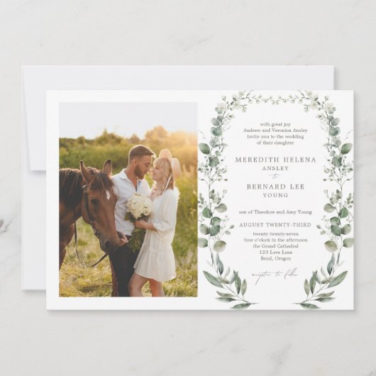 Invitation Mariage botanique élégant et formel photo horizont (Devant)