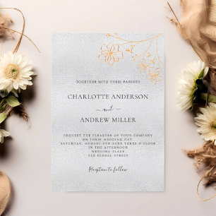 Invitation Mariage botanique élégant floral or argent