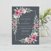 Invitation Mariage Botanique Élégant Gris Acier (Debout devant)