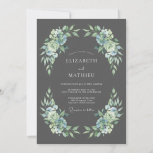 Invitation Mariage Botanique Élégant Gris Charbon