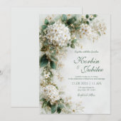 Invitation Mariage Botanique Élégant Hydrangea Blanc Or (Devant / Derrière)