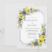 Invitation Mariage Botanique Élégant Jaune (Devant / Derrière)