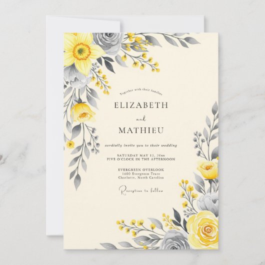 Invitation Mariage Botanique Élégant Jaune (Devant)