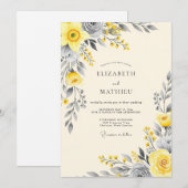 Invitation Mariage Botanique Élégant Jaune (Devant / Derrière)
