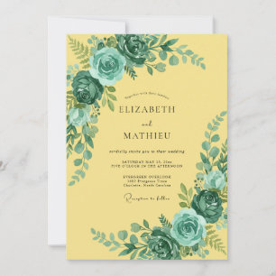 Invitation Mariage Botanique Élégant Jaune Turquoise