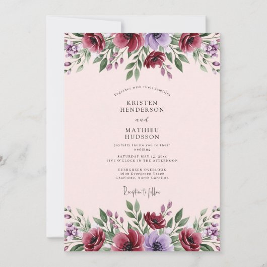 Invitation Mariage Botanique Élégant Marron (Devant)