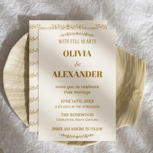 Invitation Mariage Botanique Élégant Or