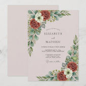 Invitation Mariage Botanique Élégant Rose Poussiéreux (Devant / Derrière)