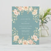 Invitation Mariage Botanique Élégant Sarcelle (Debout devant)