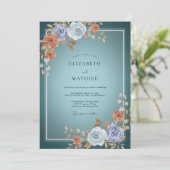Invitation Mariage Botanique Élégant Sarcelle (Debout devant)