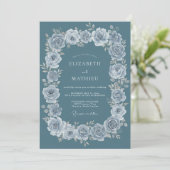 Invitation Mariage Botanique Élégant Sarcelle Poussiéreuse (Debout devant)