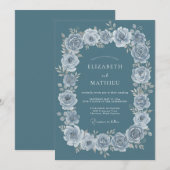 Invitation Mariage Botanique Élégant Sarcelle Poussiéreuse (Devant / Derrière)