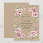 Invitation Mariage Botanique Élégant sur Sable (Devant / Derrière)