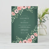 Invitation Mariage Botanique Élégant Vert Émeraude (Debout devant)